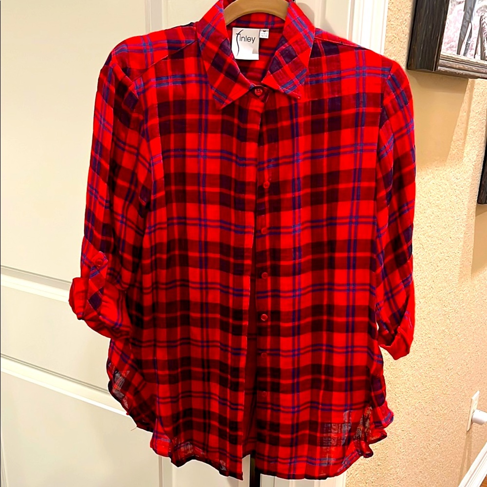 Finley Red and Blue Plaid Button-Up Shirt